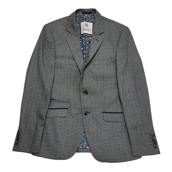 Cavani Blue Geometric  Collared Suit Blazer Jacket Uk Men's S 36" Reg K643