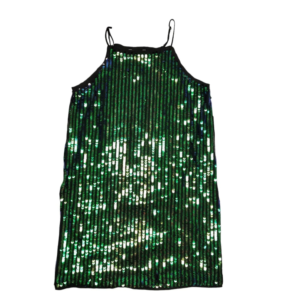 Next Shiny Striped Black Green Summer Party Dress UK Women's 16 BNWT K898