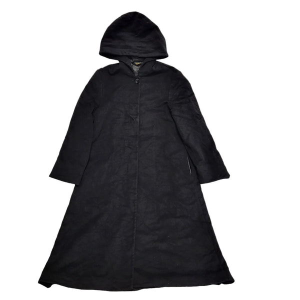 Marks & Spencer 90s Vintage Hooded Black Coat Women's Size 10