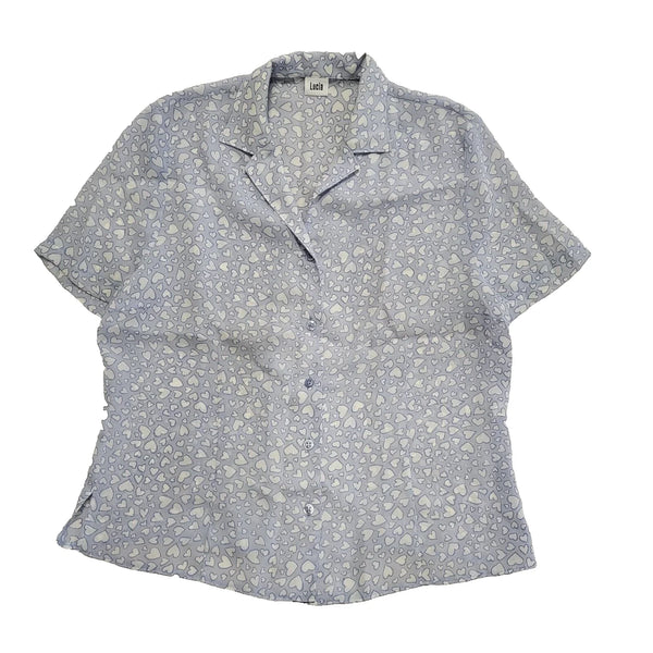Lucia Vintage 80s Love Heart Buttoned Blouse Women's Uk 16