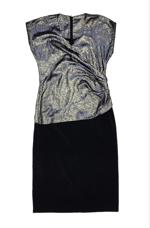 Debenhams 80s Vintage Silver Metallic & Velvet Evening Dress Women's Size 14