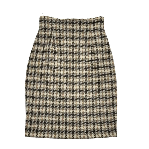 Dorothy Perkins 80s Vintage Beige Check Pencil Skirt Uk Women's Size 10 W28