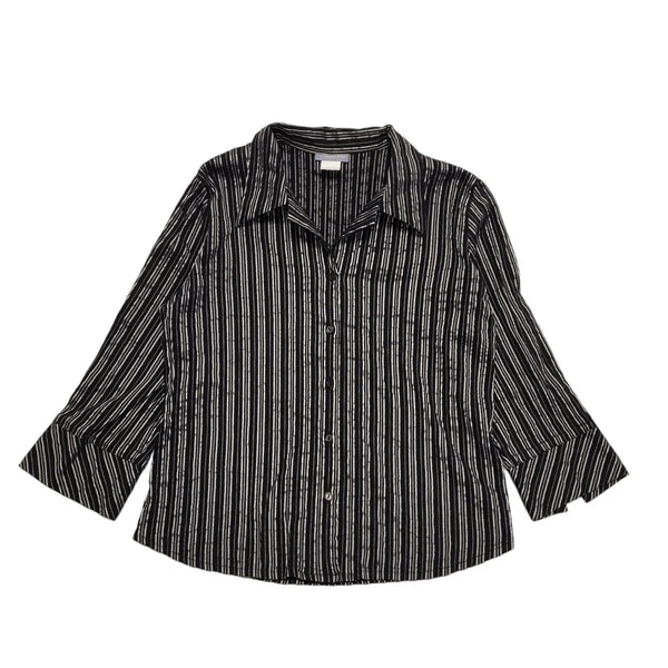 Santi RQ Vintage 80's Black & Silver Striped 3/4 Sleeve Shirt Womens UK 18