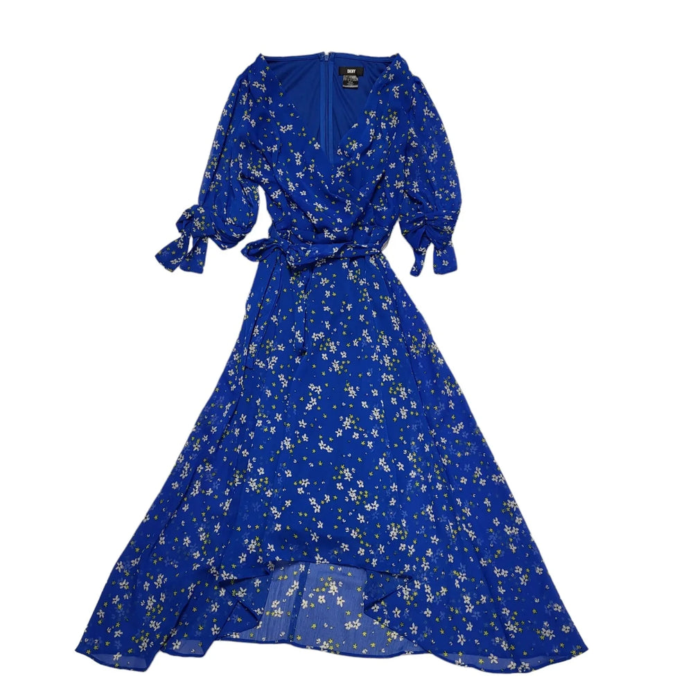 DKNY Blue 3/4 Sleeve Floral A-Line Dress Women's UK Size 6 BB741