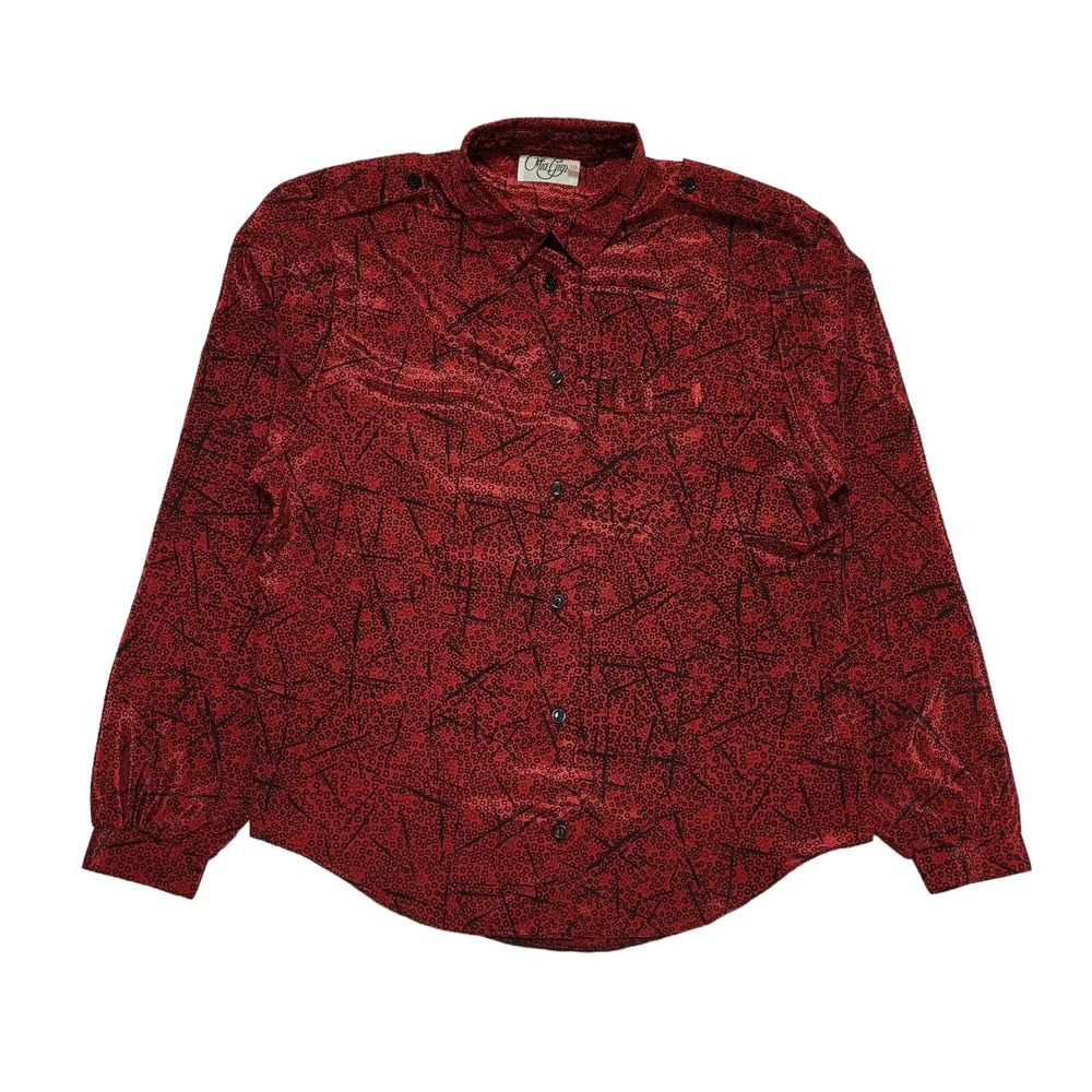 Mia Gigi Vintage 80's Black & Red Button Up Long Sleeve Shirt Womens UK 10