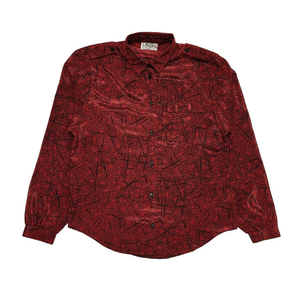 Mia Gigi Vintage 80's Black & Red Button Up Long Sleeve Shirt Womens UK 10