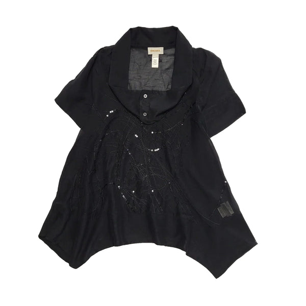 Diesel Black Sheer Sequin Short Sleeve Top Womens UK Size 14 CC909
