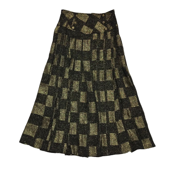 Wallis Vintage 80's Pleated Grey & Black Check Skirt Uk Women's Size 12