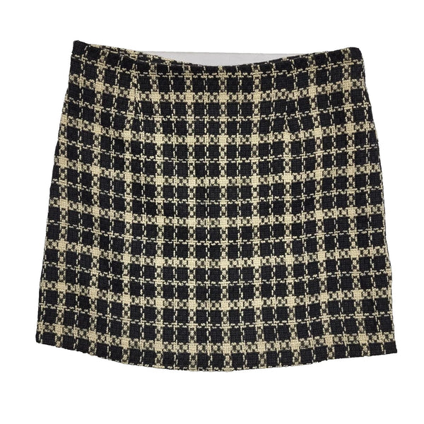 Soya Concept Check Skirt Black Beige Zip Back Uk Women's Size 16 W34 L77
