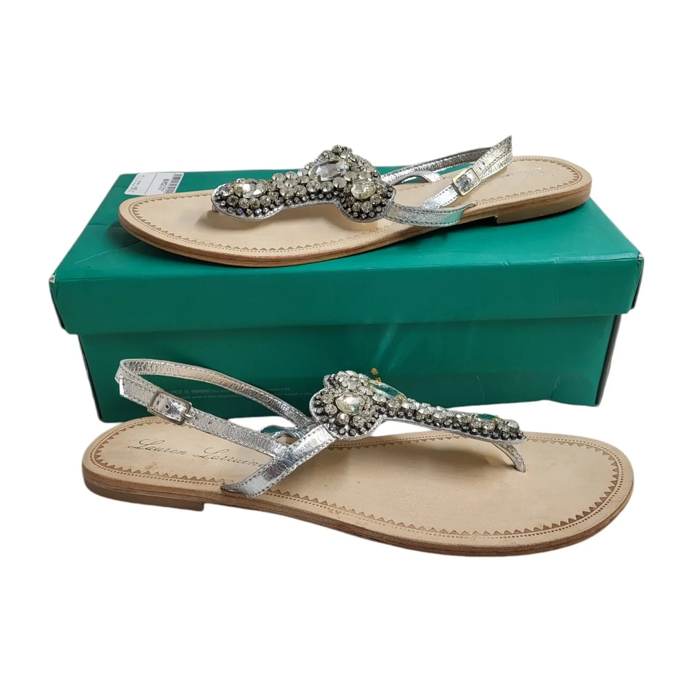 Lauren Lorraine Silver Beige Gems Sandal Shoes Uk Women's Size 11 Bnwb