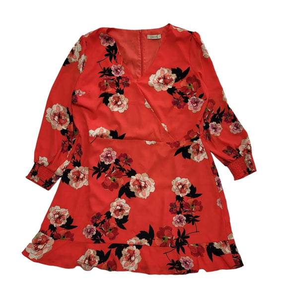 Oasis Red Floral Long Sleeve Evening Dress Uk Women's 22 Bnwt CC459