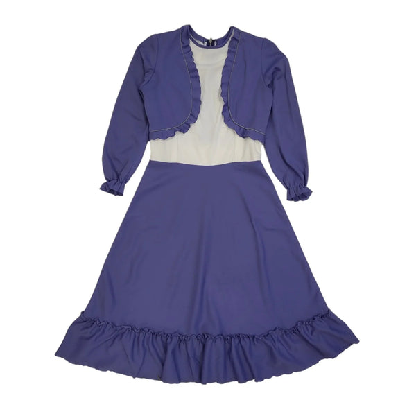 70s Vintage Purple Long Sleeved A-Line Daywear Dress Women's 8