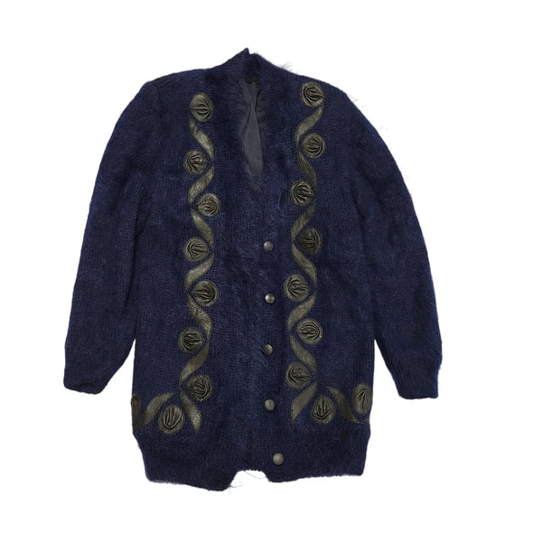 80's Vintage Blue Button Up Wool Cardigan Uk Women''s Size 18