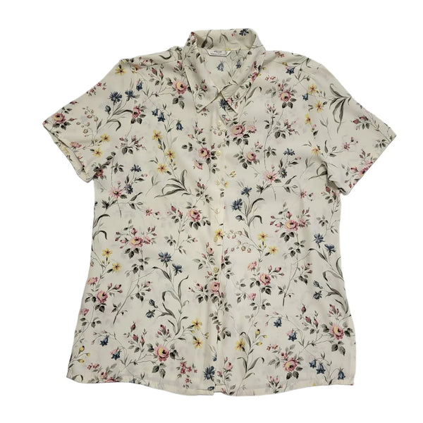 Marks and Spencer Vintage 90's White Floral Blouse Womens UK Size 14