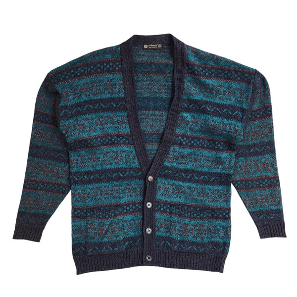 St Michael Vintage 90s Blue Geometric Cardigan UK Men's Size Large