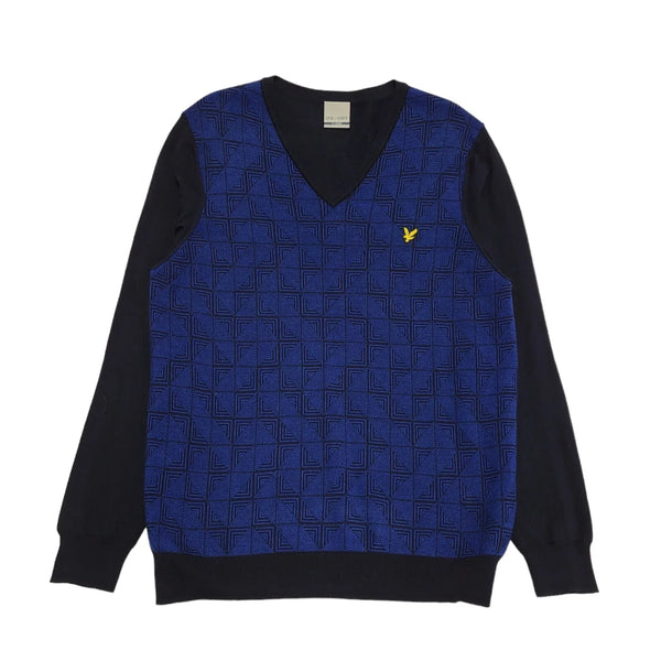 Lyle & Scott  Golf Jumper V-Neck Blue Mens UK Size XL BB577