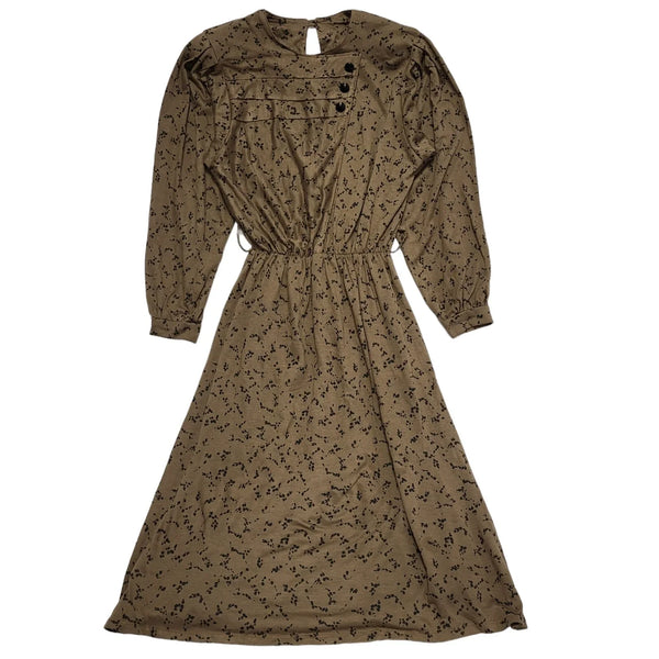 80s Vintage Brown Patterned Elasticated Waist Dress Women's 10