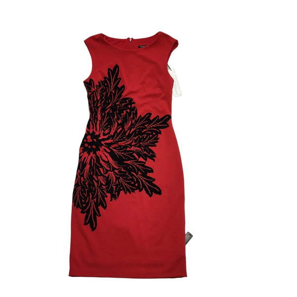 Roman Red Black Sleeveless Floral Placement Dress UK Women's 10 Bnwt BB633