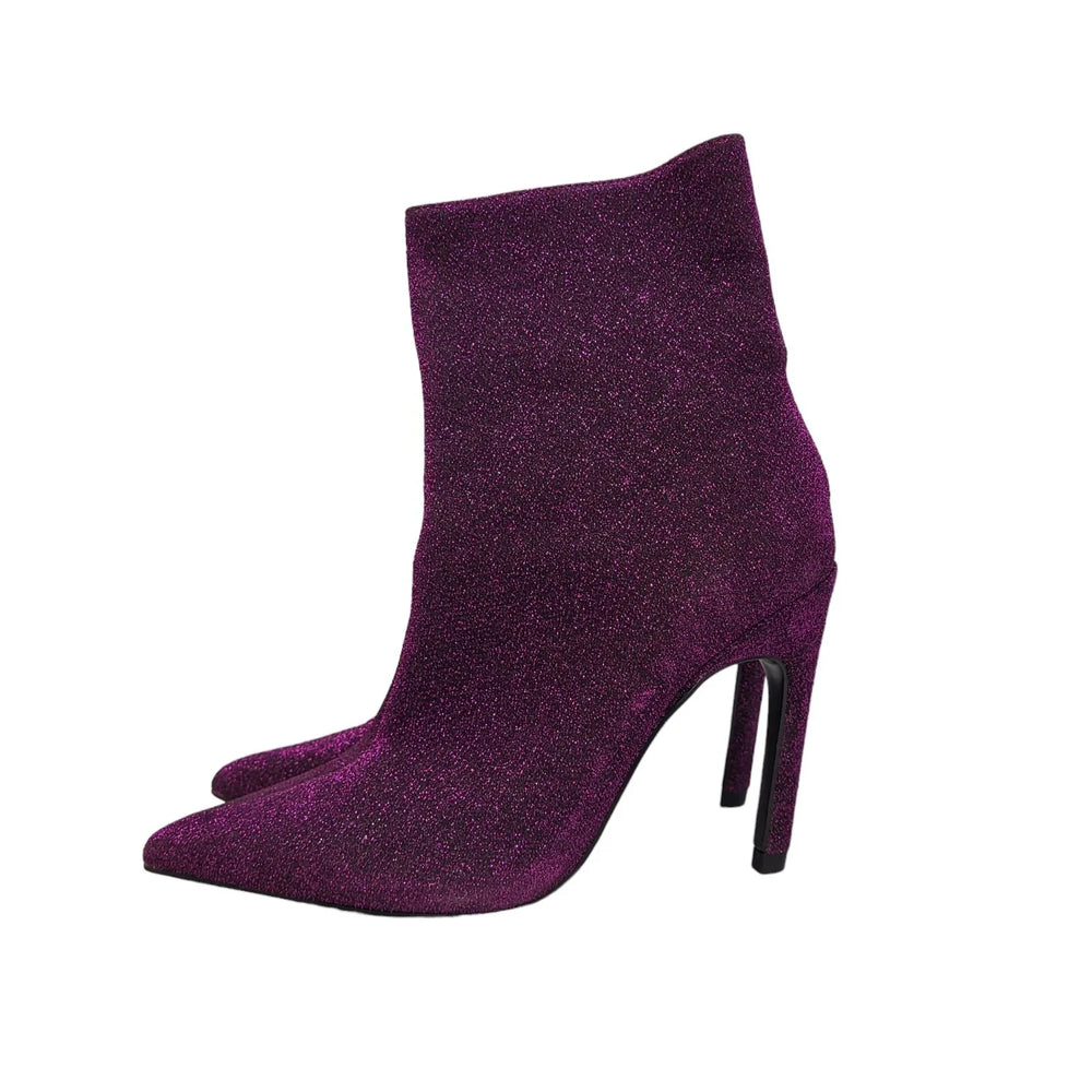 Zara Purple Glitter Zip-Up Heels Ankle Boots Uk Women's Size 3 Bnwob