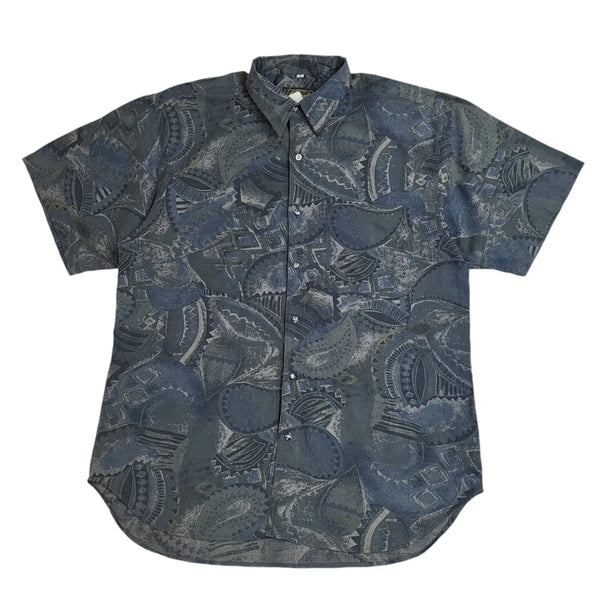 Latitude 90's Blue & Grey Abstract Short Sleeve Shirt Uk Men's Size Large