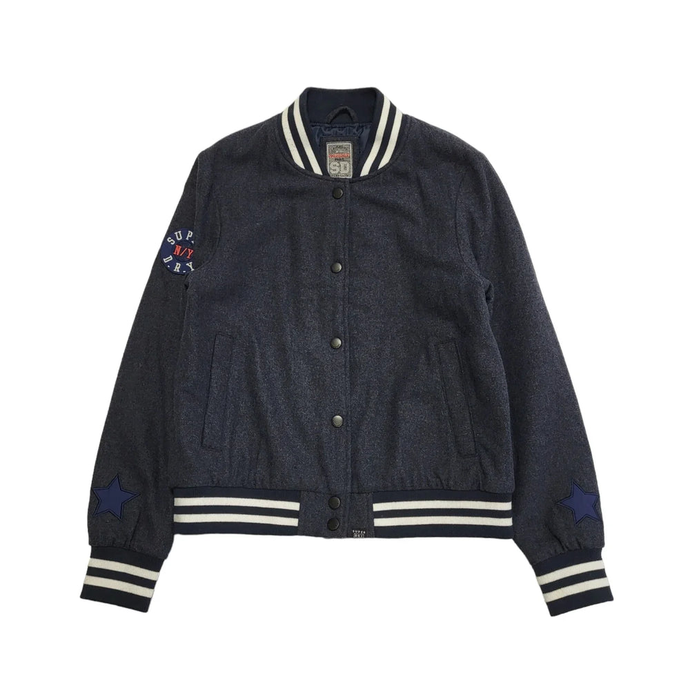 Superdry Paris Blue Snap Fasten Bomber Jacket UK Women's M BB644