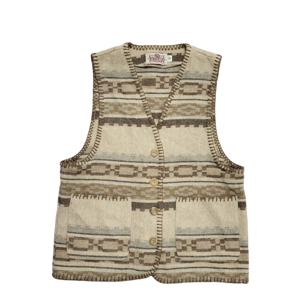 New Frontier 90s Beige Button Wool Blend Waistcoat Uk Women's Size Small