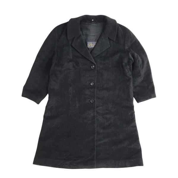 Vintage 90s Button Black Wool Overcoat UK Women's Size 16