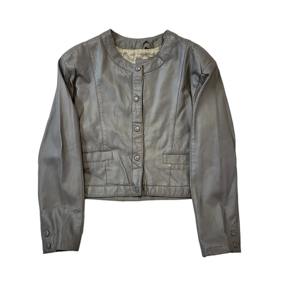 Vintage 90s Grey Leather Jacket With Snap Buttons Women's Size M