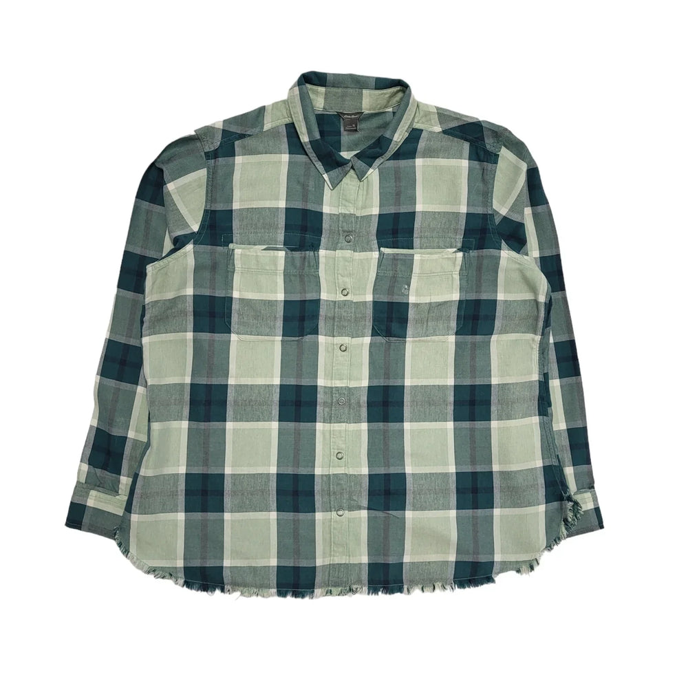 Eddie Bauer 90s Vintage Green Check Fremont Flannel Shirt Women's Size XL