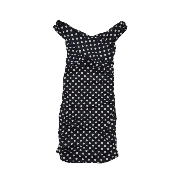 Guess Black White Polka Dot Off Shoulder Bodycon Dress Women's BNWT UK M G818