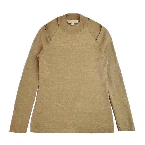 Michael Kors Sparkly Gold Cold Shoulder Jumper Women's UK M EE591