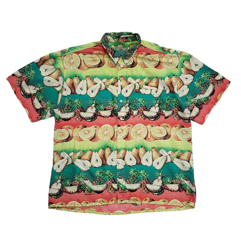 Tower Shirt 90s Green Pink Fruit Short Sleeve Retro Shirt Uk Men's Size L/XL