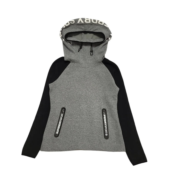 Superdry Grey Black Pullover Sweatshirt Hoodie Uk Women's Size M CC131