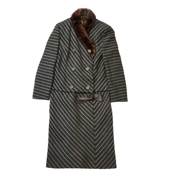 70s Vintage Koupy Grey & Brown Striped Jacket & Dress Women's Size 14 Eu 42