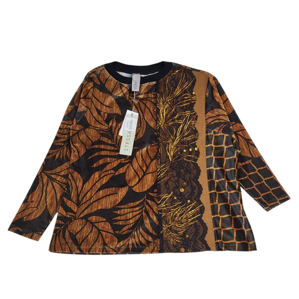 Stessa Black & Copper Floral Jumper Uk Women's Size XL Bnwt L733