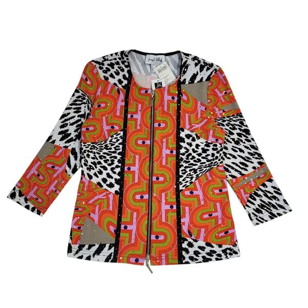 Joseph Ribkoff Black White Orange Zip Jacket Uk Women's M 10 Bnwt L757