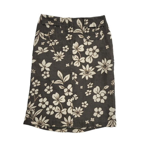 Next Vintage 90's Grey & Beige Floral Straight Midi Skirt Womens UK 8-10