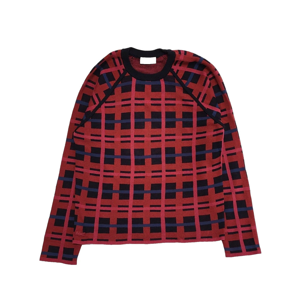 Lacoste Red Blue Check Round Neck Cotton Jumper uk Women's XS 6 K252