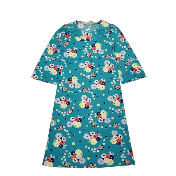 Rasurel 70s Teal Floral Midi Shift Dress Women's 14/16