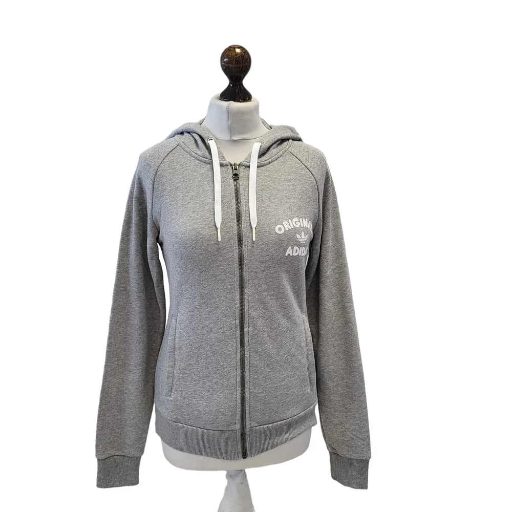 Adidas Grey Drawstring Zipped Sweatshirt Hoodie Women's Uk S 8 H93
