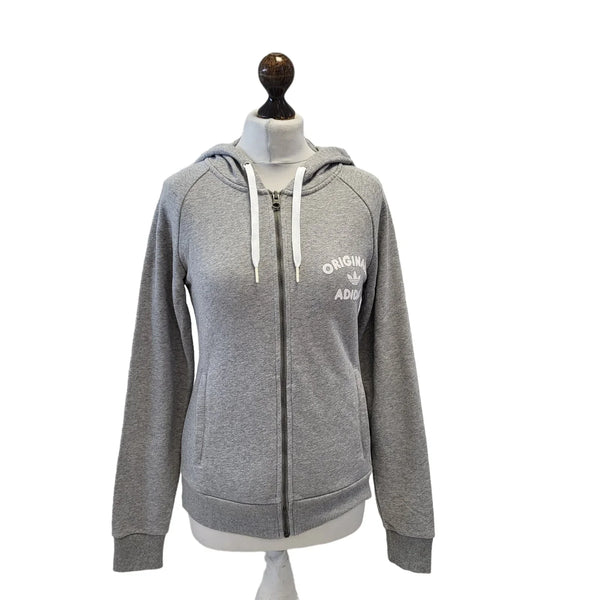 Adidas Grey Drawstring Zipped Sweatshirt Hoodie Women's Uk S 8 H93
