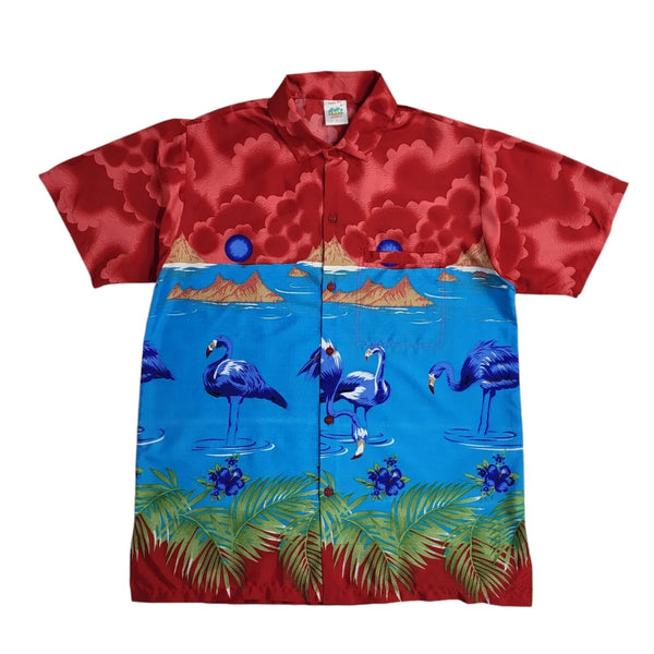Happy Bay Vintage 90s Multicoloured Bird Print Beach Hawaiian Shirt UK Men's S