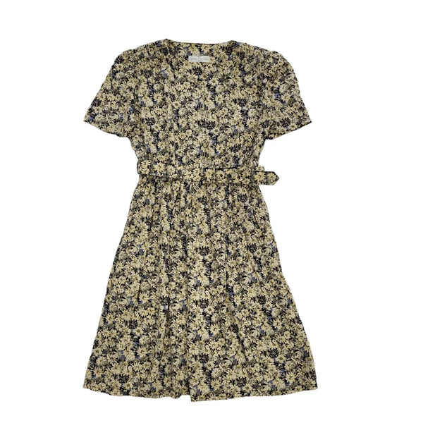 90s Vintage M&S Beige & Blue Floral Daywear Dress Women's Size 10/12