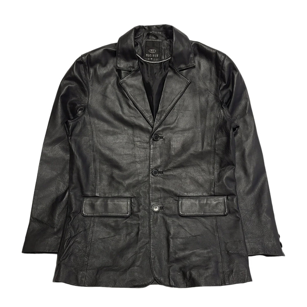 Matinee Black Button Leather Jacket Uk Men's Size Medium CC977