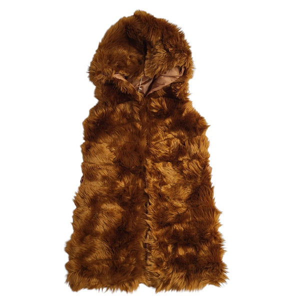 Georgia Y2k Vintage Copper Hooded Faux Fur Gilet Uk Women's Size S/M Bnwt