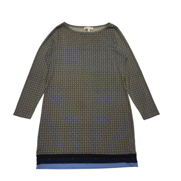 Michael Kors Blue Geometric Long Sleeve Shift  Dress Uk Women's XL BB959