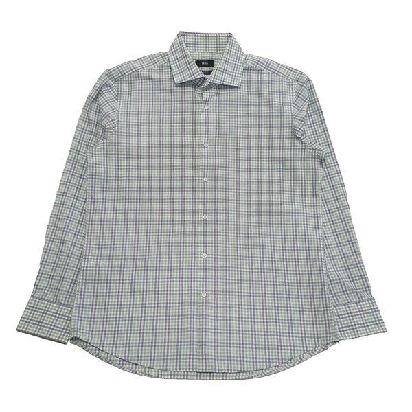 Hugo Boss White Blue Green Check Long Sleeve Shirt UK Men's L K842