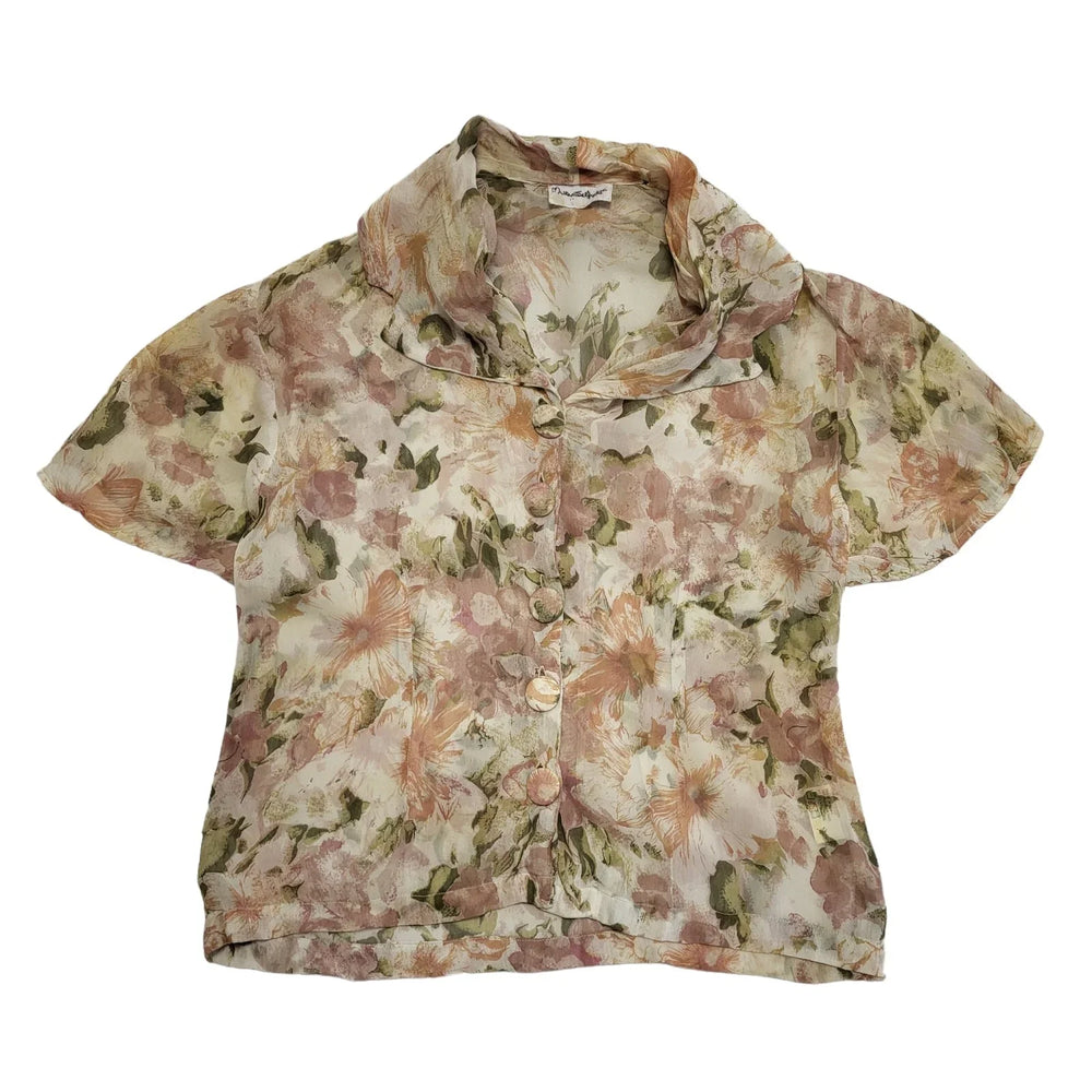 Miss Selfridge Vintage 80s Floral Brown Shirt blouse Women's Uk 12
