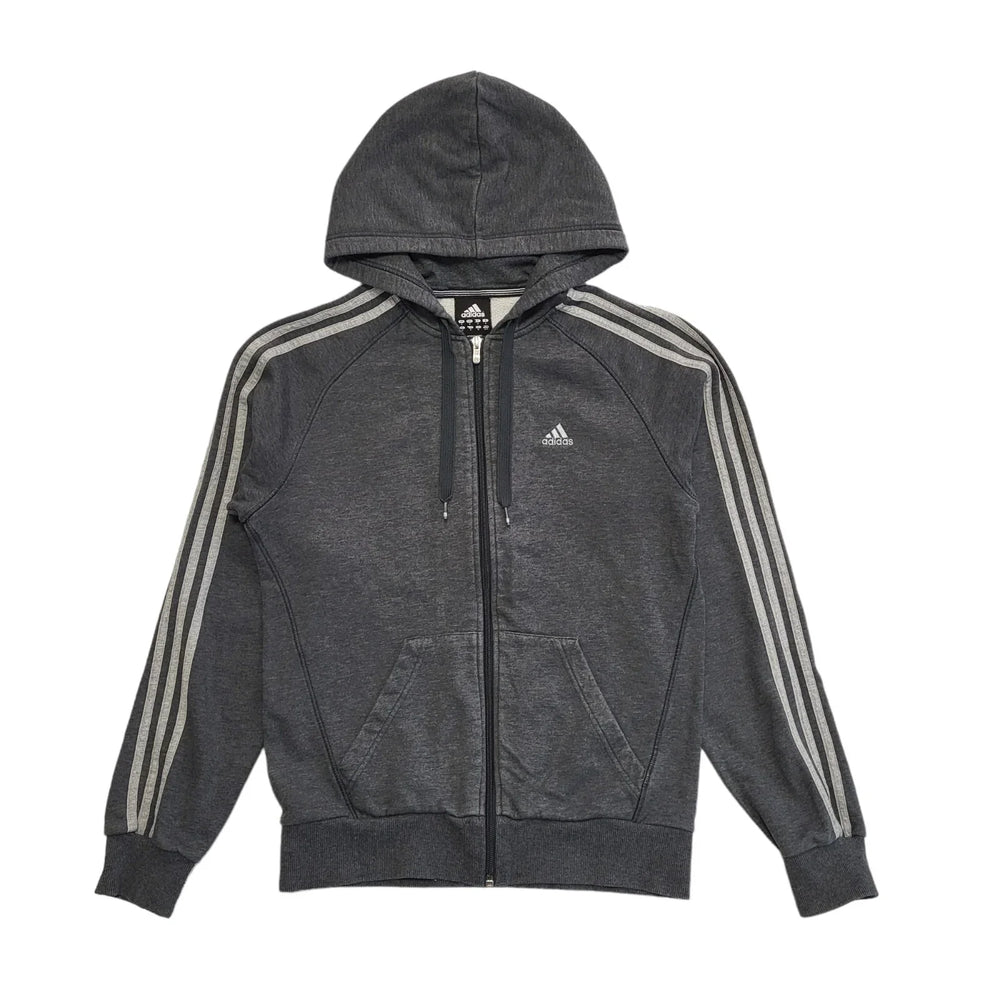 Adidas Grey Zipped Drawstring Sweatshirt Hoodie Uk Men's Small BB756