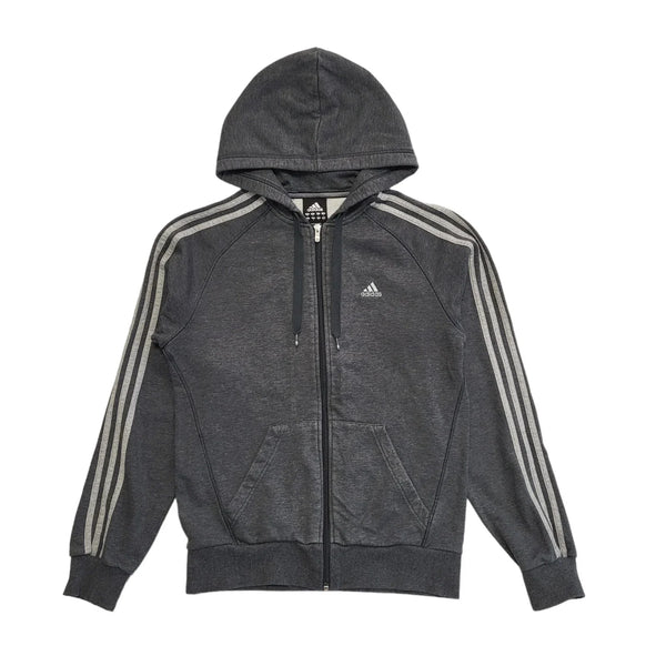 Adidas Grey Zipped Drawstring Sweatshirt Hoodie Uk Men's Small BB756